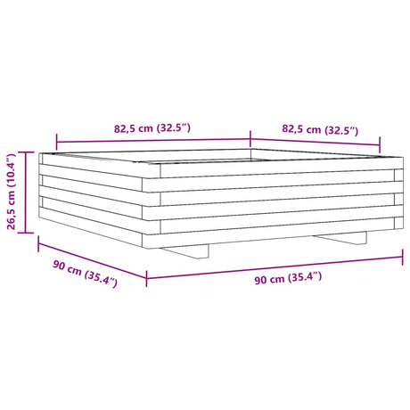 Plantenbak 90x90x26,5 cm massief grenenhout wit