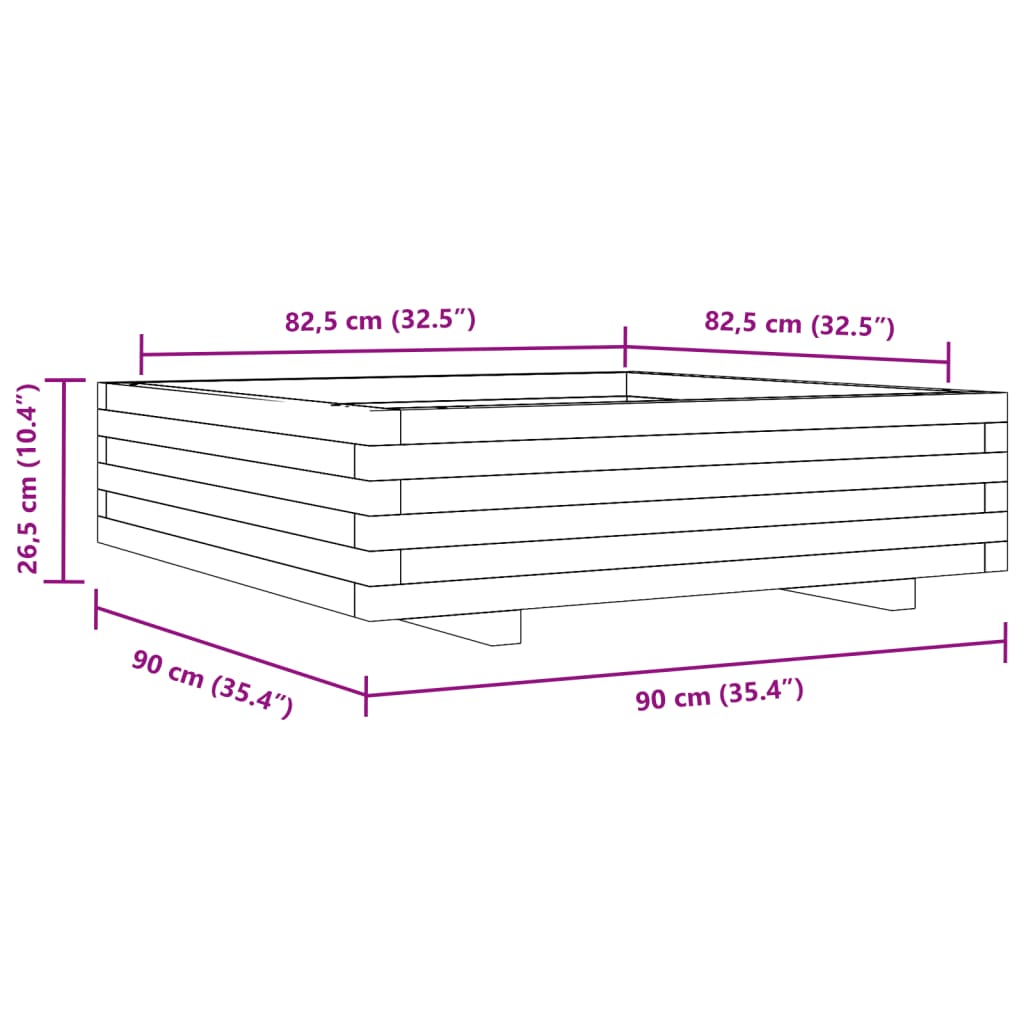 Plantenbak 90x90x26,5 cm massief douglashout