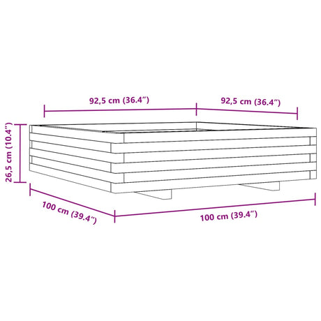 Plantenbak 100x100x26,5 cm massief grenenhout