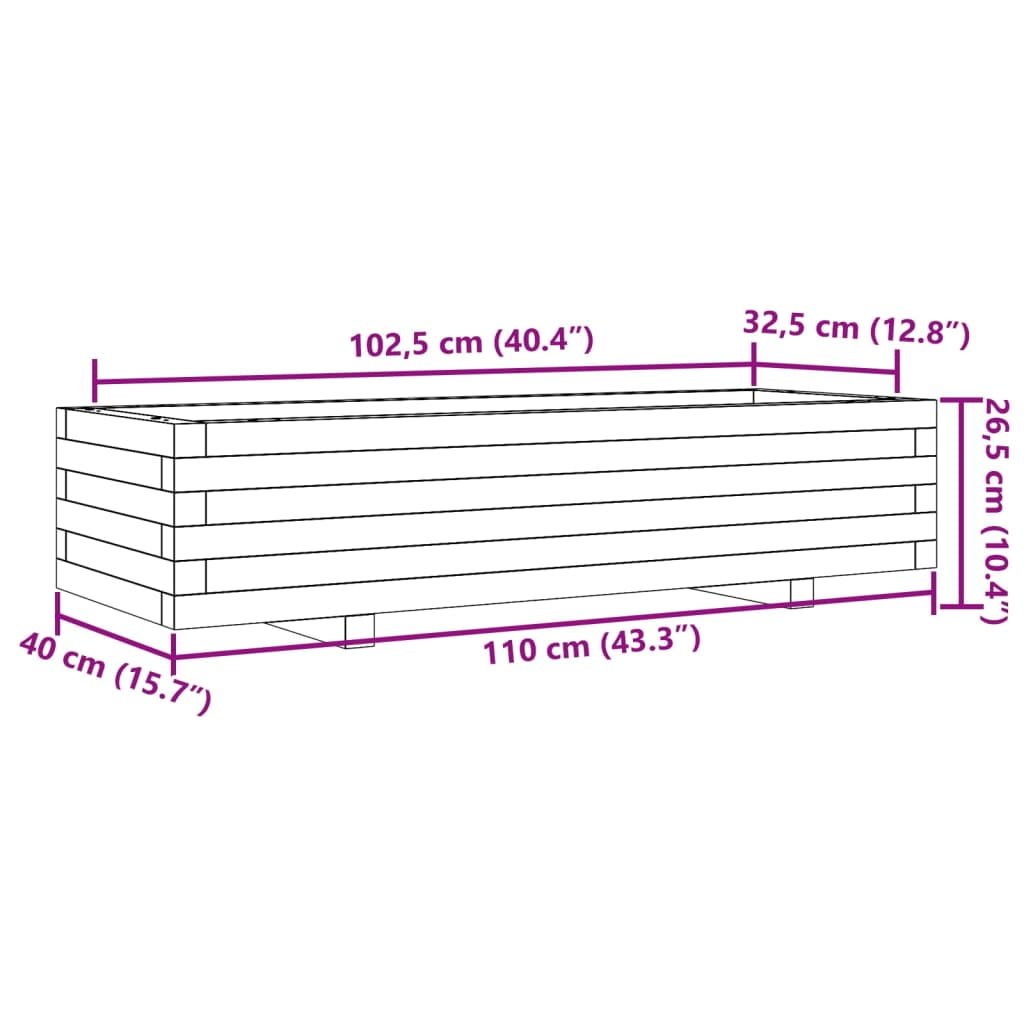 Plantenbak 110x40x26,5 cm massief grenenhout