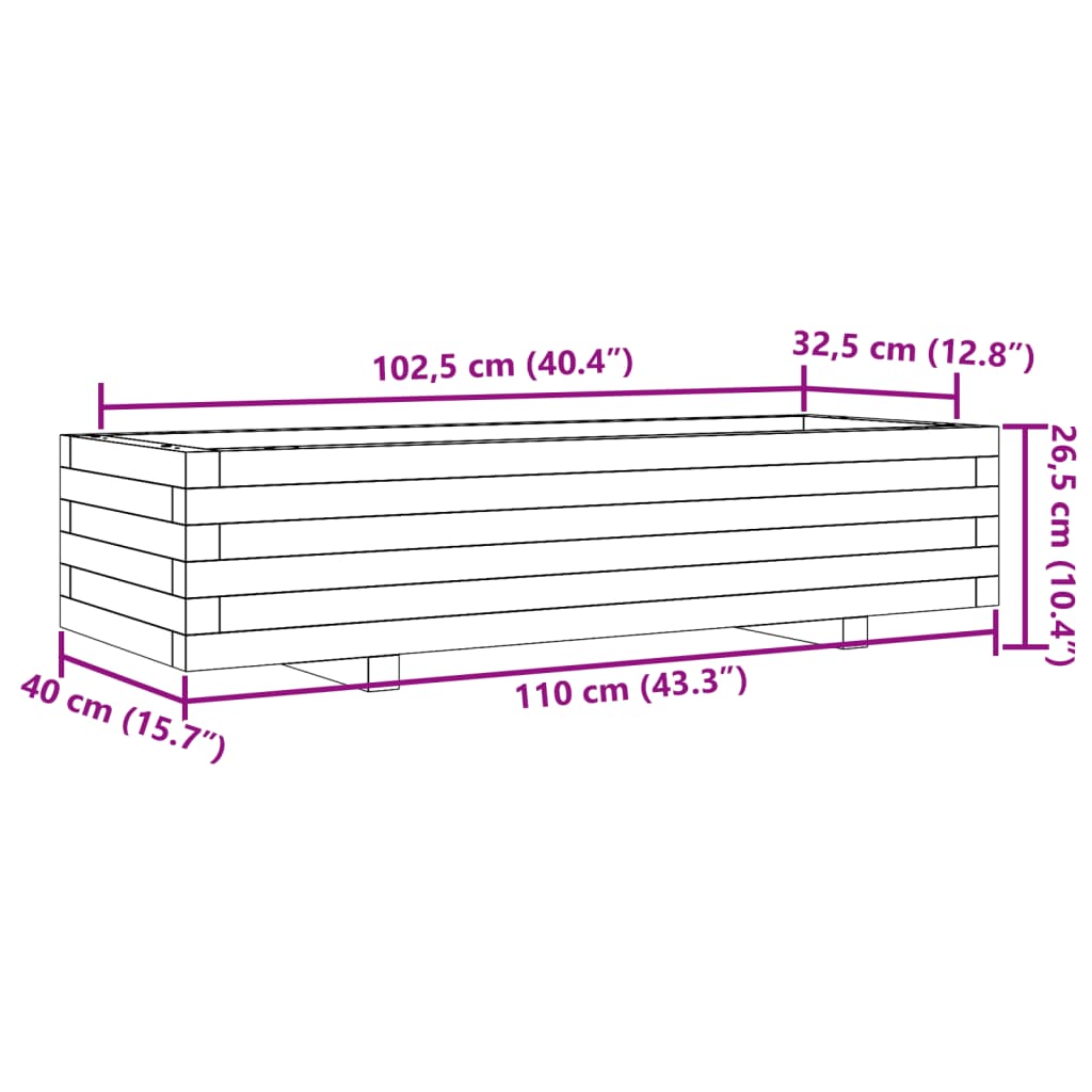 Plantenbak 110x40x26,5 cm massief grenenhout wit