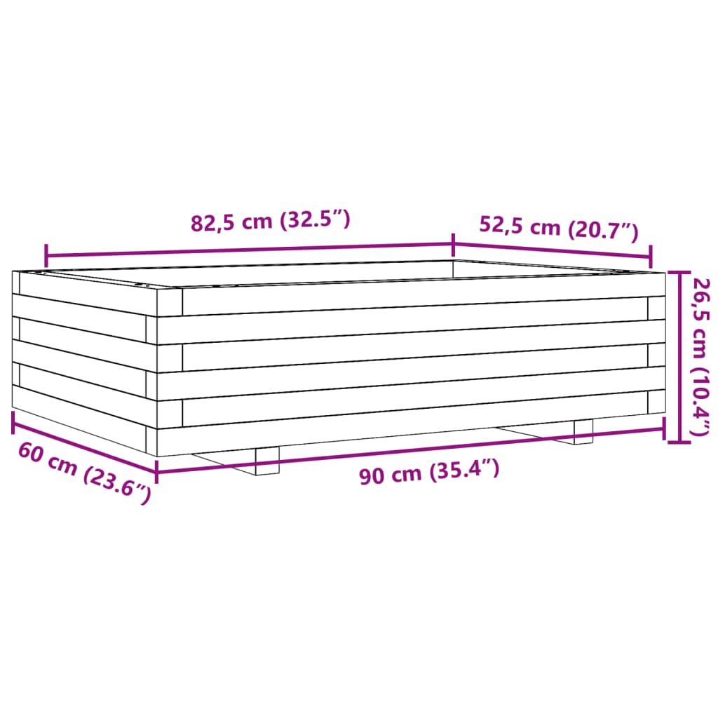 Plantenbak 90x60x26,5 cm massief grenenhout wasbruin