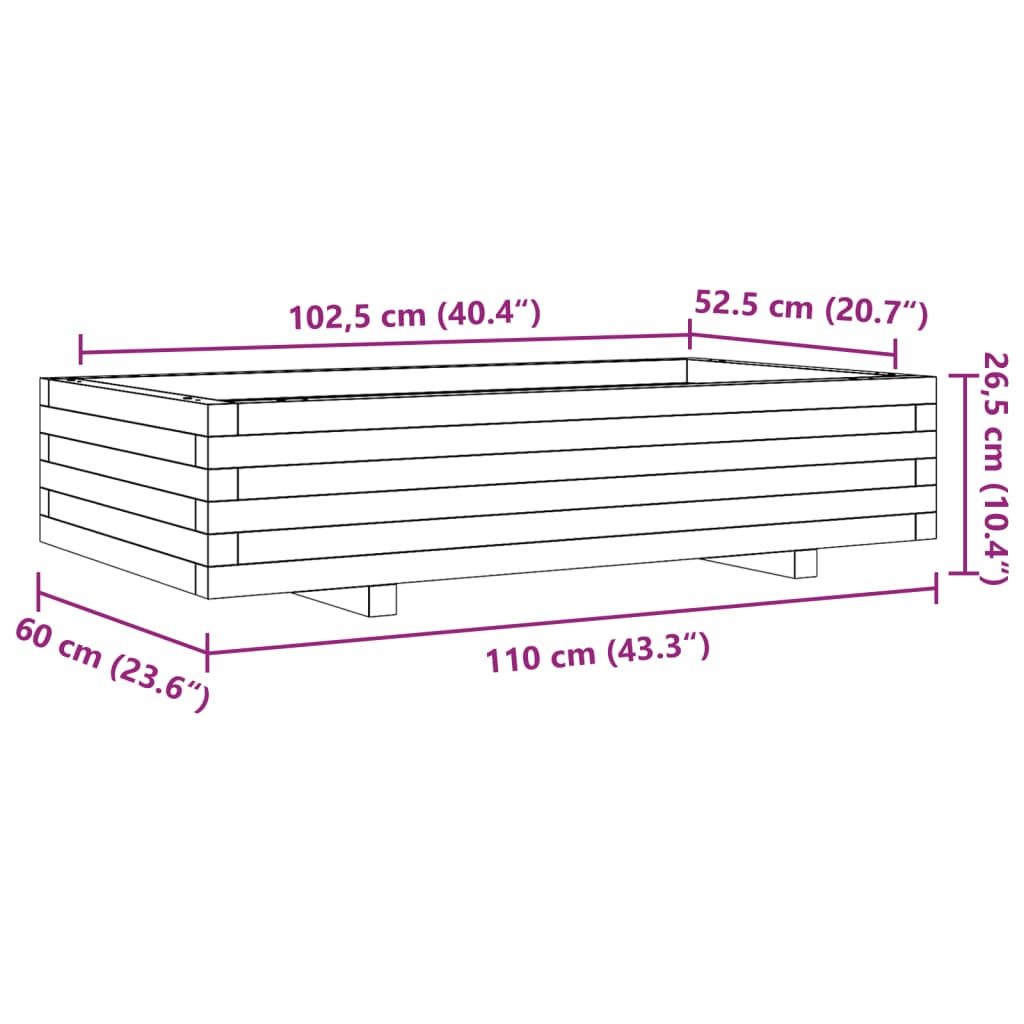 Plantenbak 110x60x26,5 cm massief grenenhout