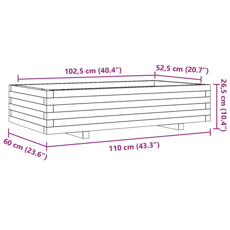 Plantenbak 110x60x26,5 cm massief grenenhout wit