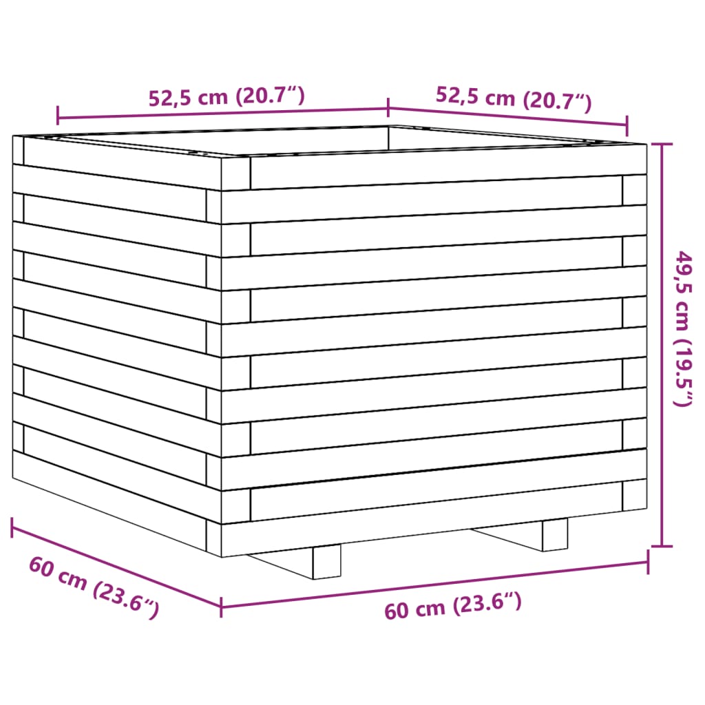 Plantenbak 60x60x49,5 cm massief grenenhout