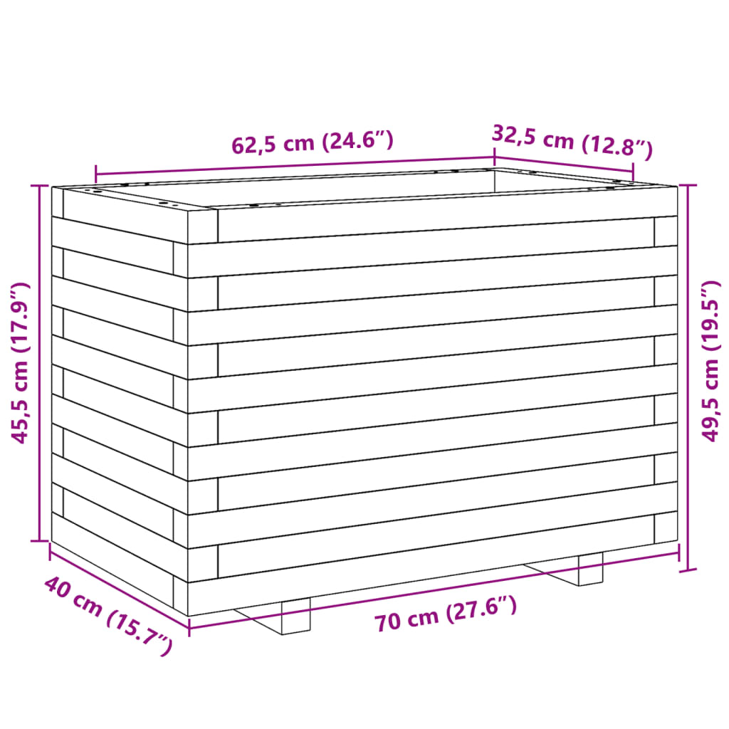 Plantenbak 70x40x49,5 cm massief grenenhout wit