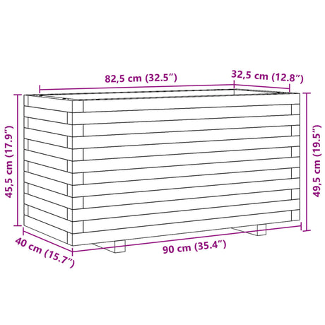 Plantenbak 90x40x49,5 cm massief grenenhout wasbruin