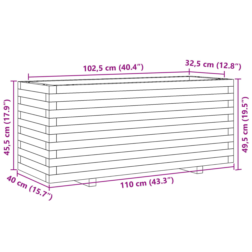 Plantenbak 110x40x49,5 cm massief grenenhout