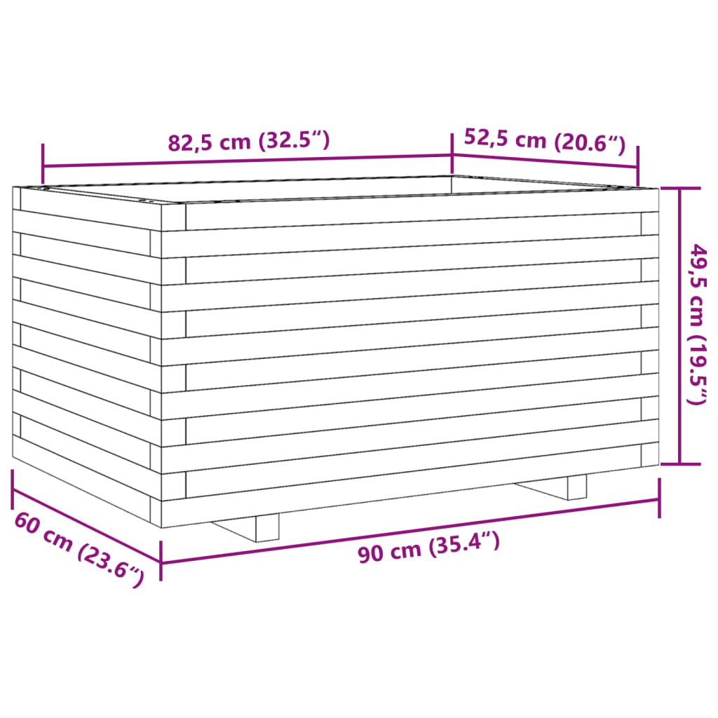 Plantenbak 90x60x49,5 cm massief grenenhout