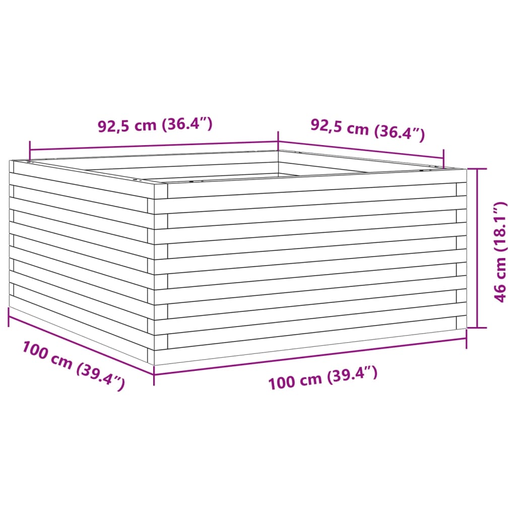 Plantenbak 100x100x46 cm massief grenenhout wit - AllerleiShop