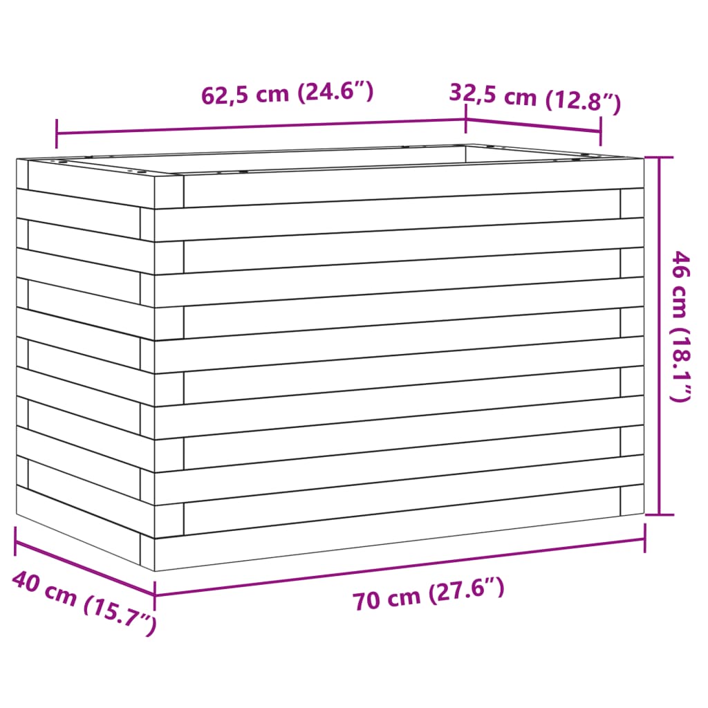 Plantenbak 70x40x46 cm massief grenenhout wit - AllerleiShop