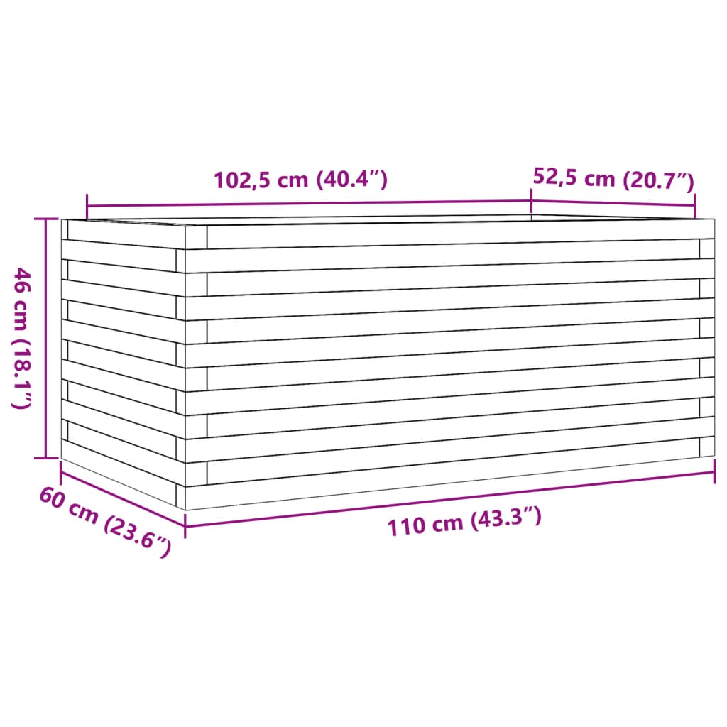 Plantenbak 110x60x46 cm massief grenenhout - AllerleiShop