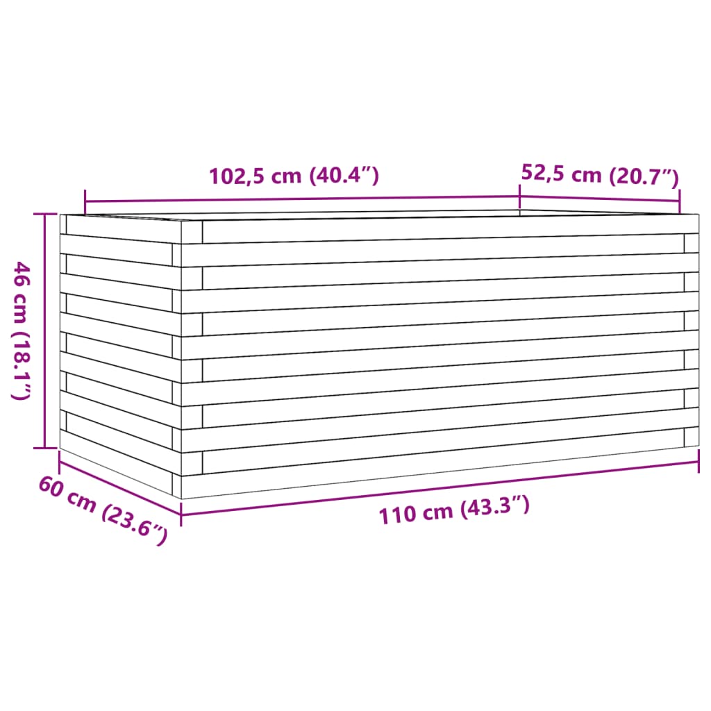 Plantenbak 110x60x46 cm massief grenenhout wit - AllerleiShop