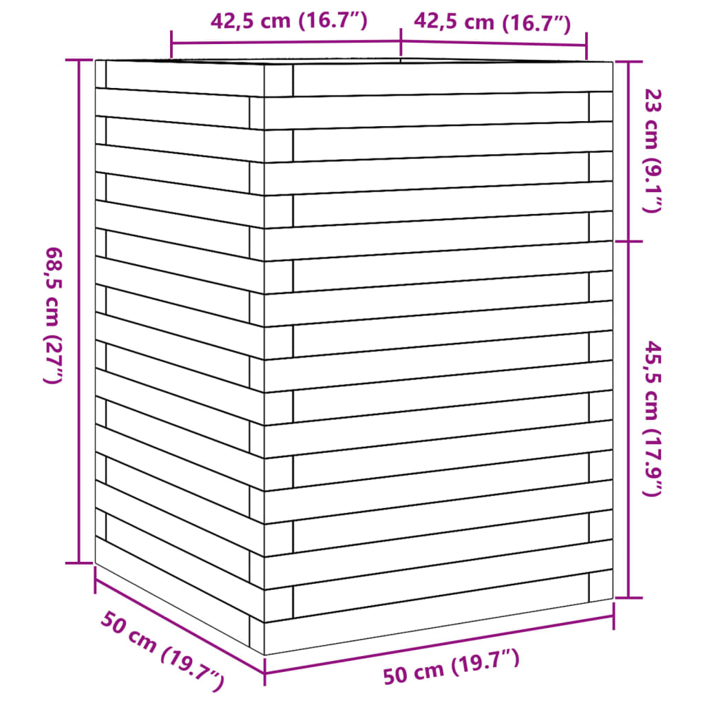 Plantenbak 50x50x68,5 cm massief grenenhout - AllerleiShop