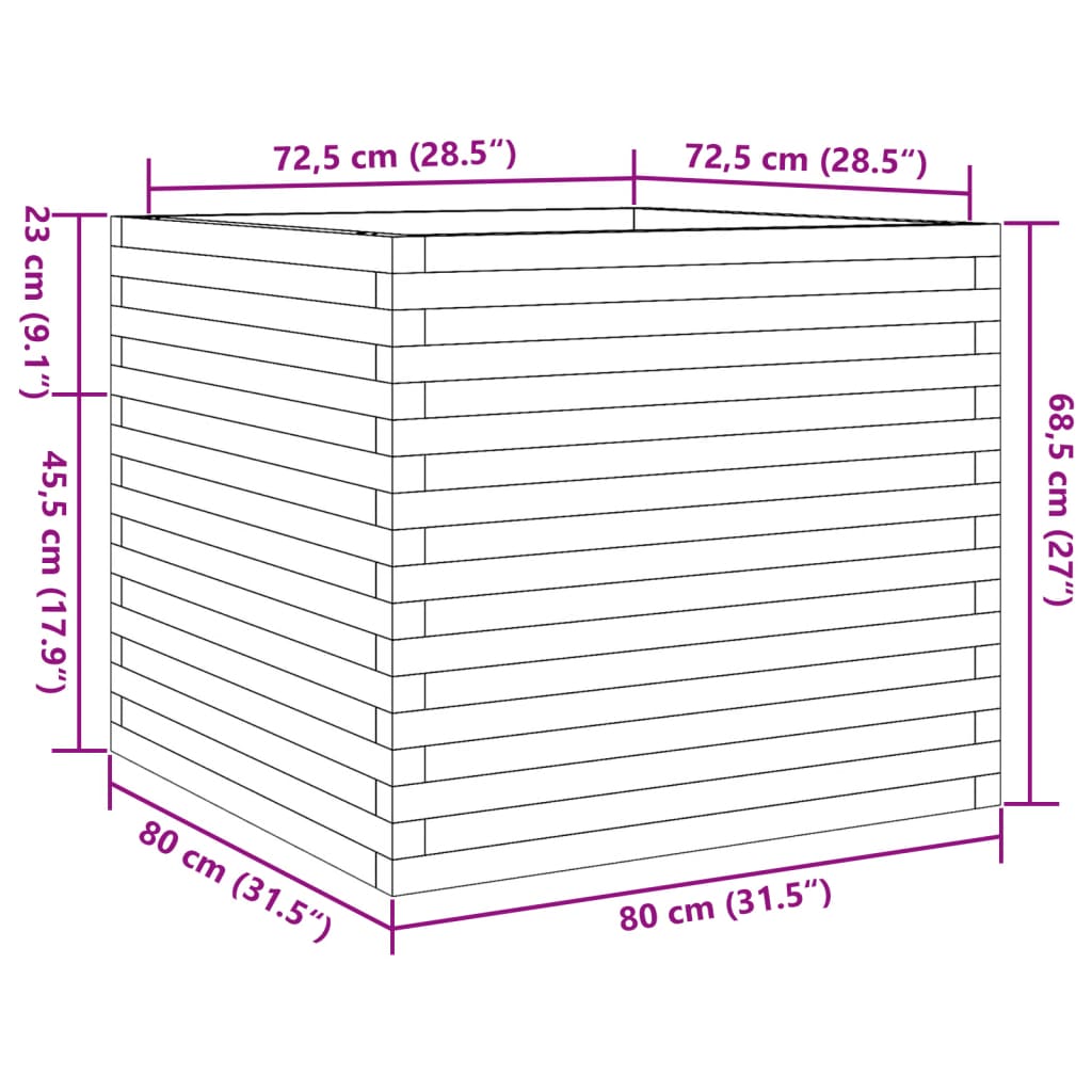 Plantenbak 80x80x68,5 cm massief grenenhout wasbruin - AllerleiShop