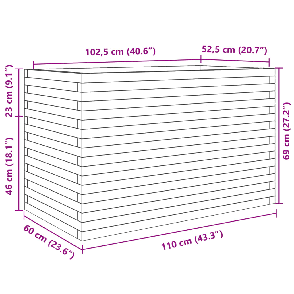 Plantenbak 110x60x68,5 cm massief grenenhout - AllerleiShop