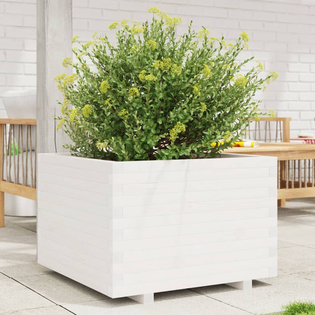 Plantenbak 70x70x49,5 cm massief grenenhout wit - AllerleiShop