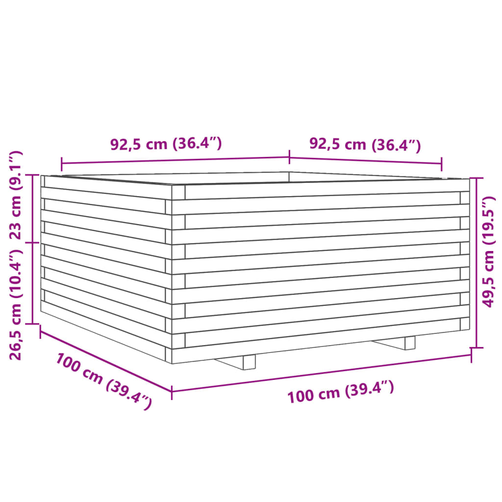 Plantenbak 100x100x49,5 cm massief grenenhout - AllerleiShop