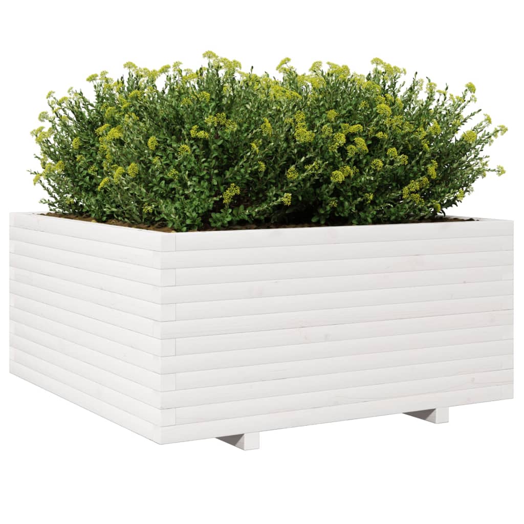 Plantenbak 100x100x49,5 cm massief grenenhout wit - AllerleiShop