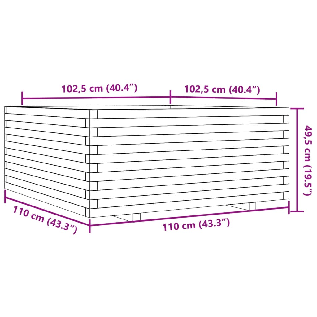 Plantenbak 110x110x49,5 cm massief grenenhout - AllerleiShop