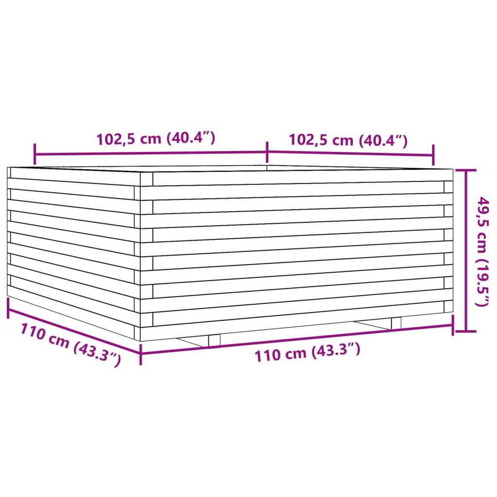 Plantenbak 110x110x49,5 cm massief grenenhout wit - AllerleiShop