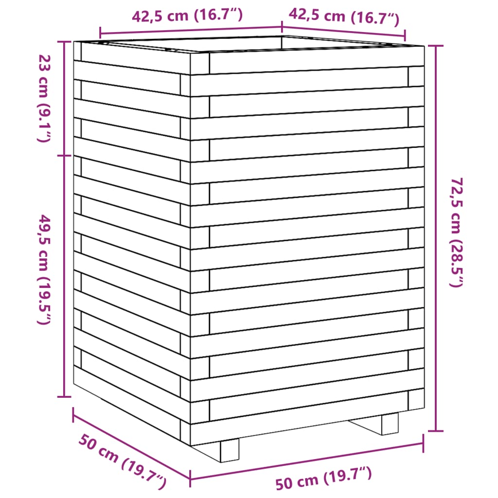 Plantenbak 50x50x72,5 cm massief grenenhout wasbruin - AllerleiShop