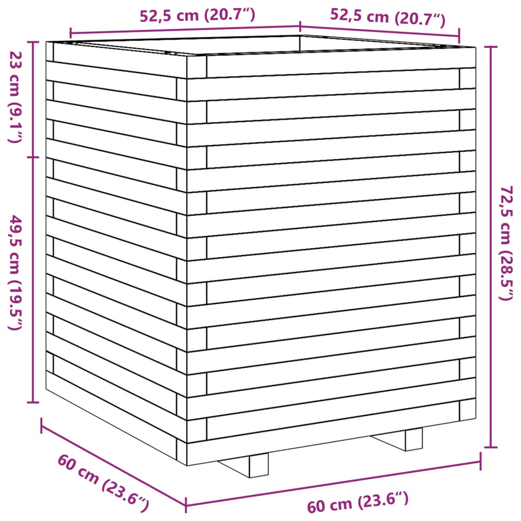 Plantenbak 60x60x72,5 cm massief grenenhout wasbruin - AllerleiShop