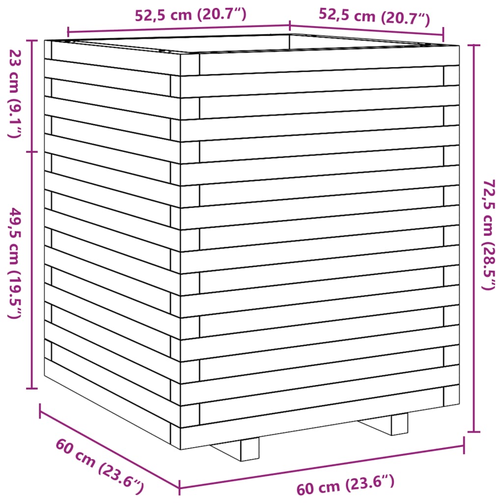 Plantenbak 60x60x72,5 cm geïmpregneerd grenenhout - AllerleiShop