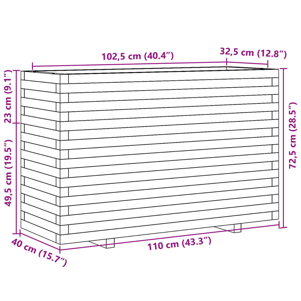 Plantenbak 110x40x72,5 cm massief grenenhout - AllerleiShop