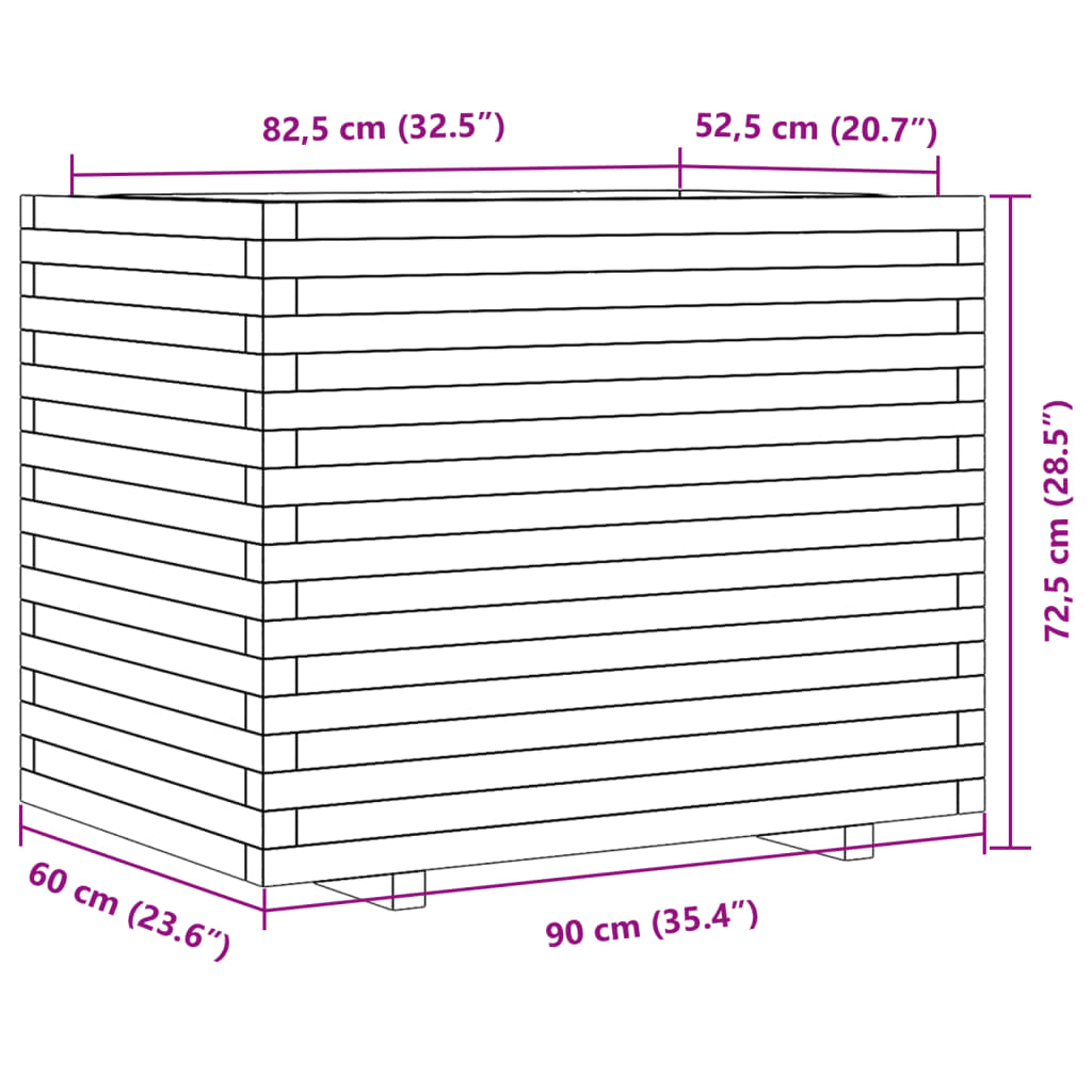 Plantenbak 90x60x72,5 cm massief grenenhout wit - AllerleiShop