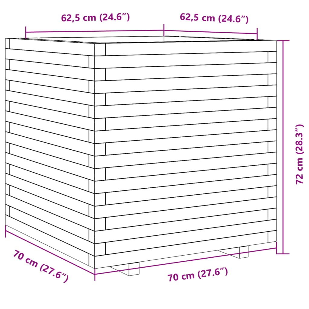 Plantenbak 70x70x72 cm massief grenenhout wit - AllerleiShop