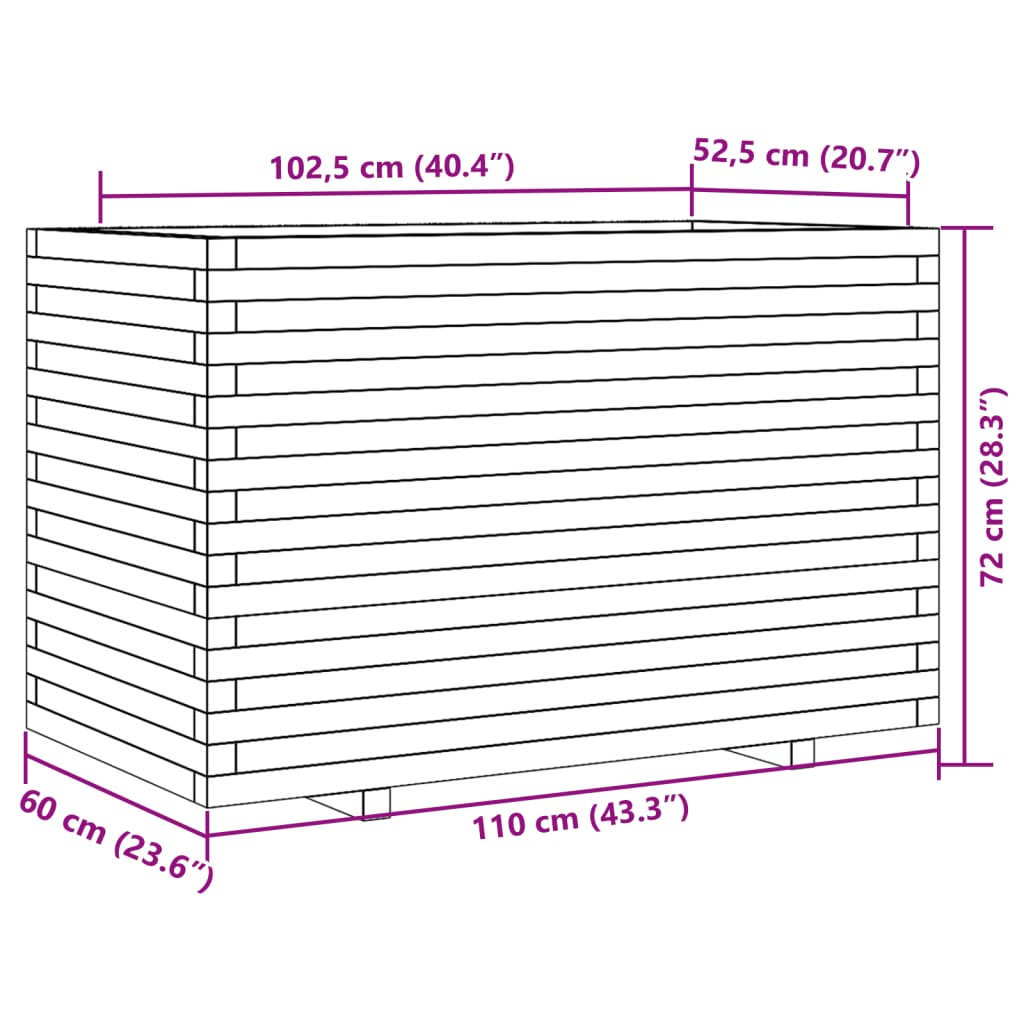 Plantenbak 110x60x72 cm massief grenenhout wit - AllerleiShop