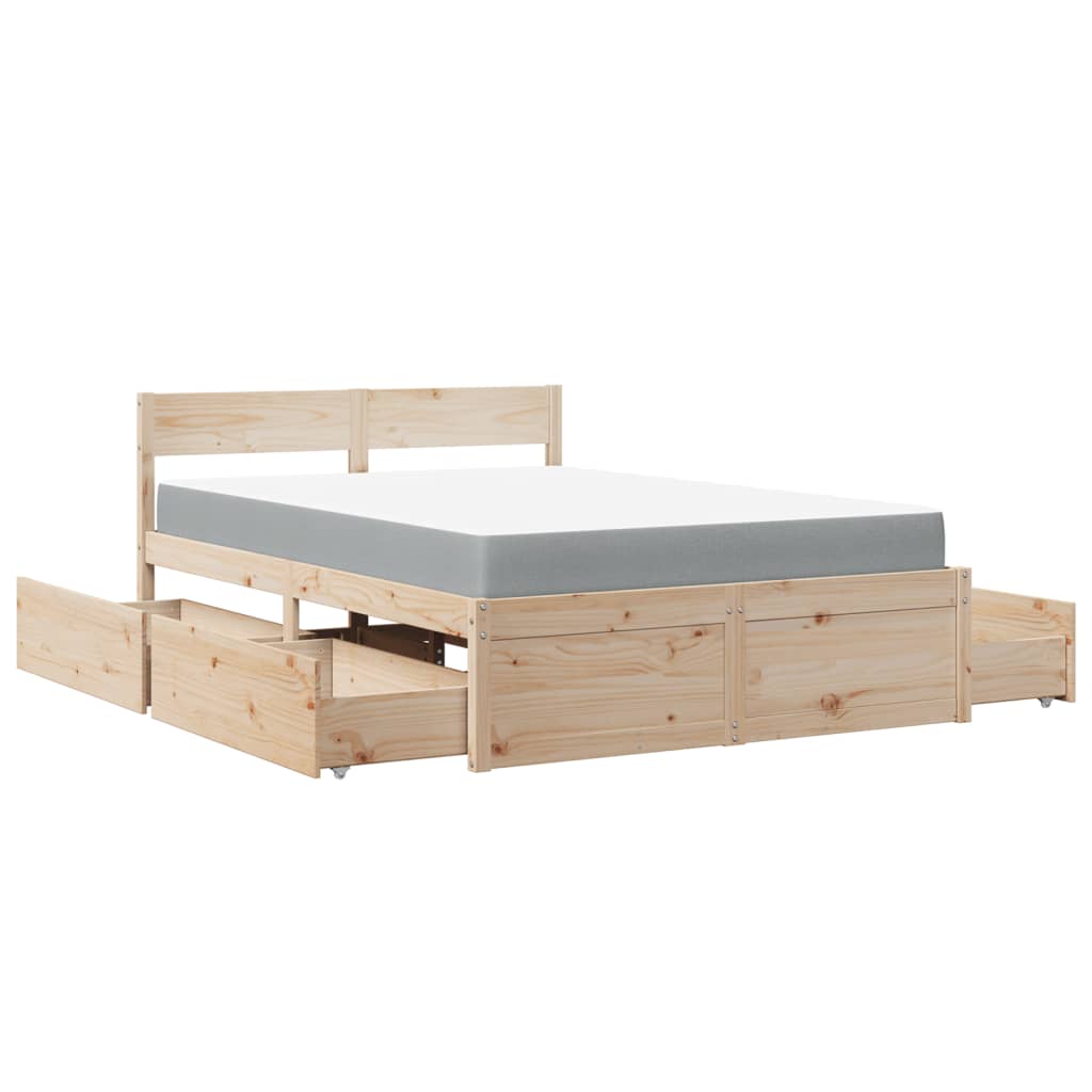 Bed met lades en matras massief grenenhout 120x190 cm