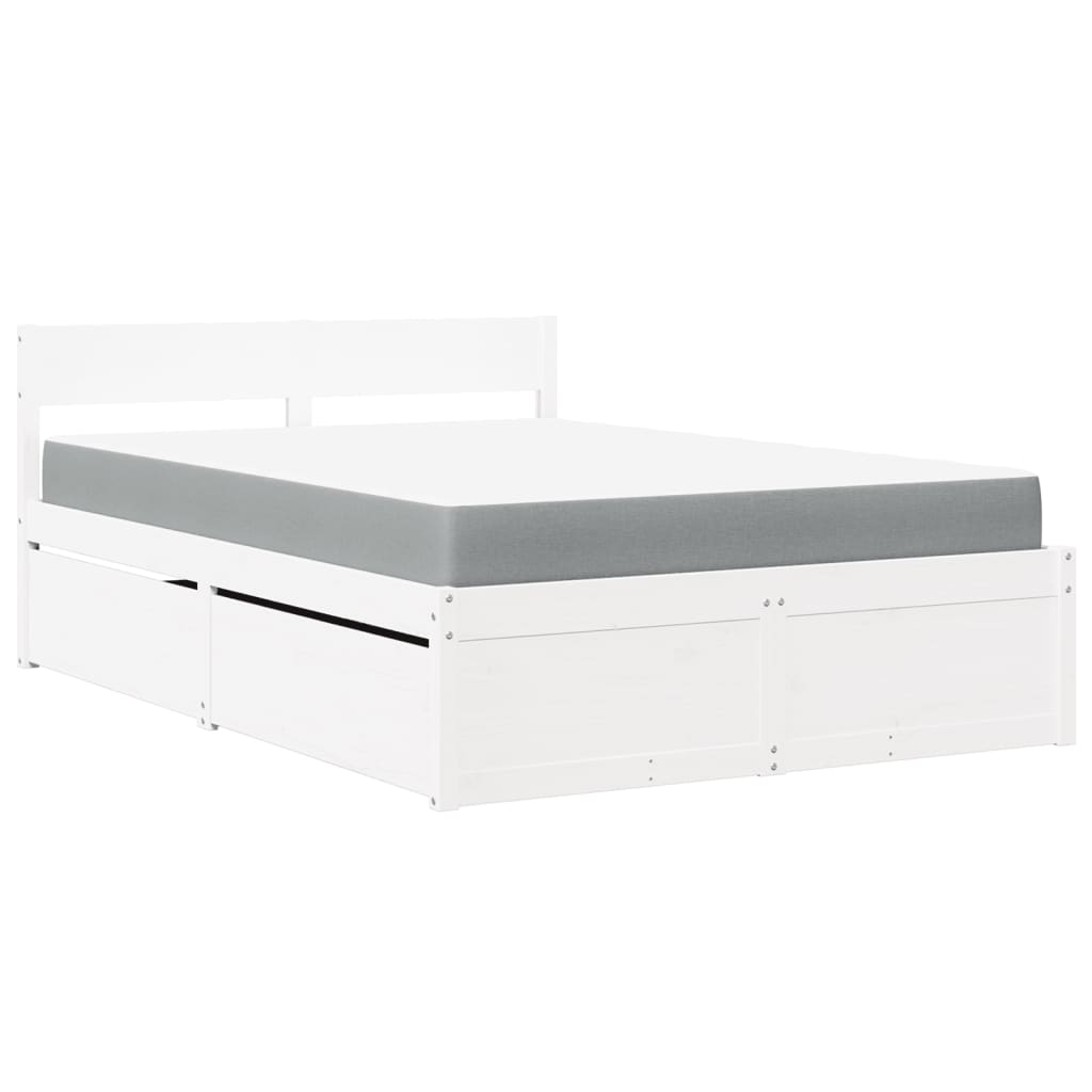 Bed met lades en matras massief grenenhout wit 120x190 cm