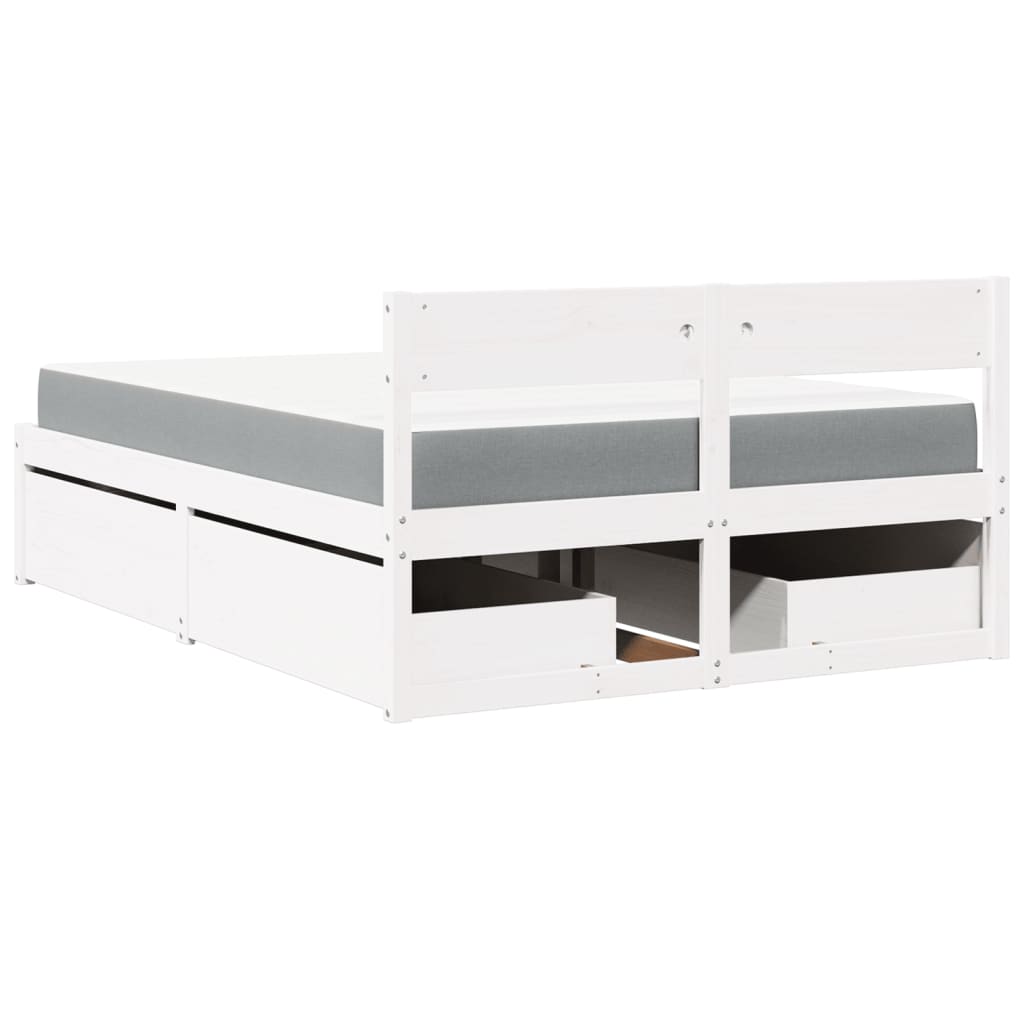 Bed met lades en matras massief grenenhout wit 120x190 cm