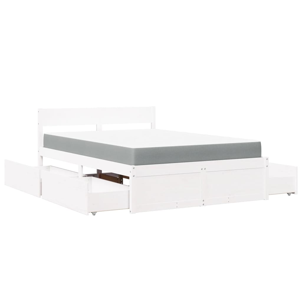 Bed met lades en matras massief grenenhout wit 120x190 cm
