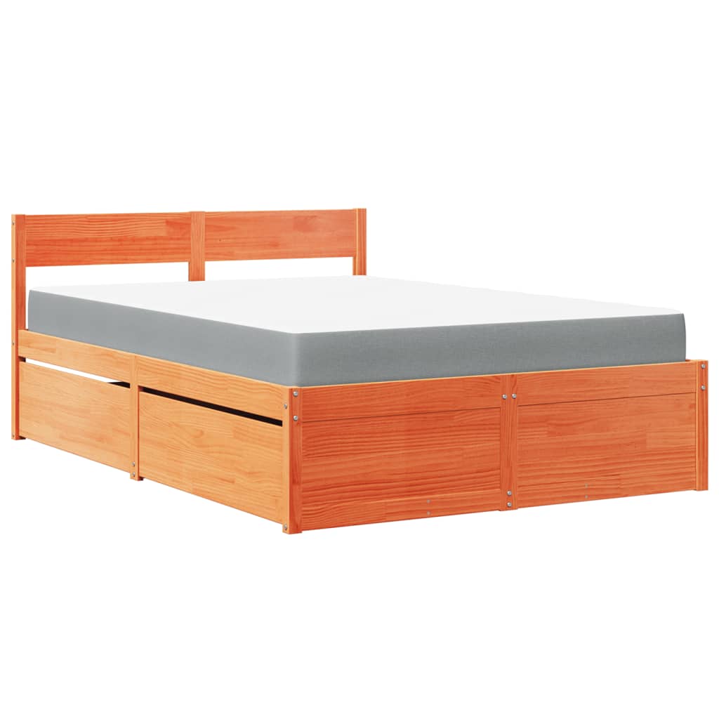 Bed met lades en matras massief grenenhout wasbruin 120x190 cm