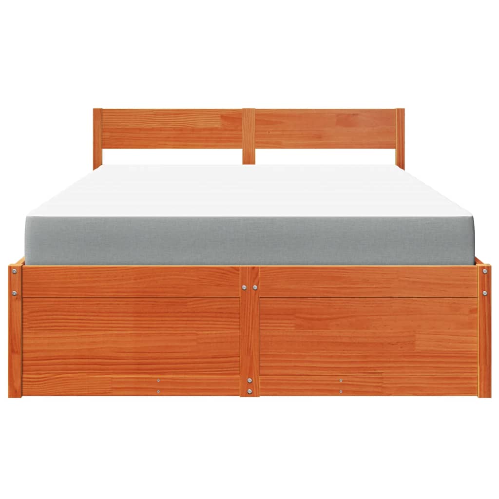 Bed met lades en matras massief grenenhout wasbruin 120x190 cm