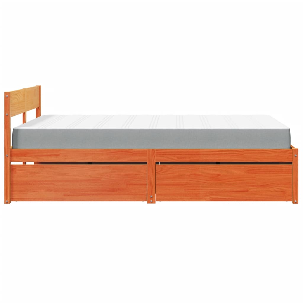 Bed met lades en matras massief grenenhout wasbruin 120x190 cm