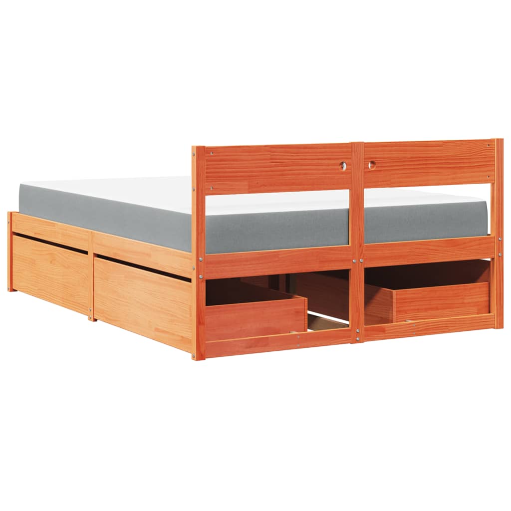 Bed met lades en matras massief grenenhout wasbruin 120x190 cm