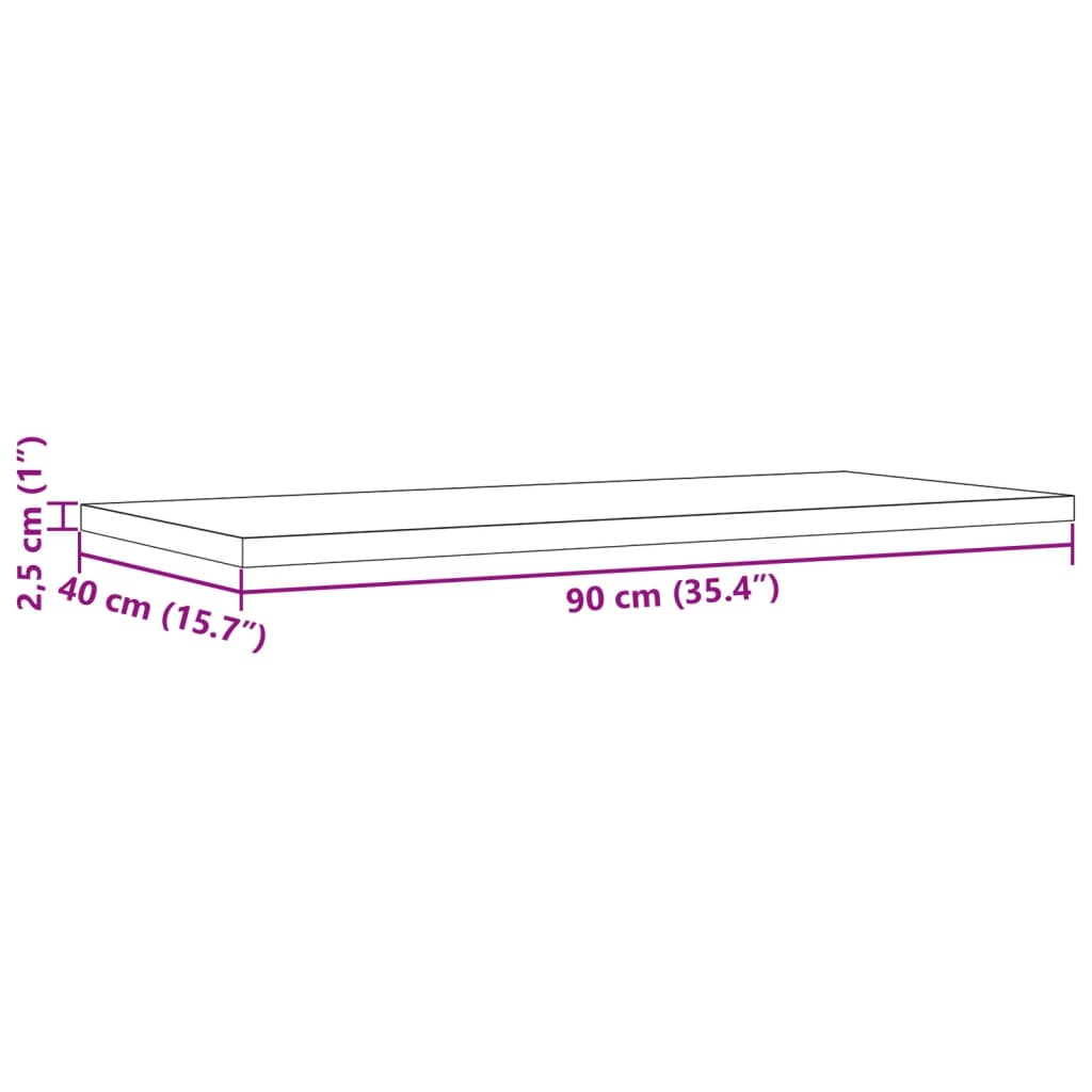 Tafelblad rechthoekig 90x40x2,5 cm massief grenenhout