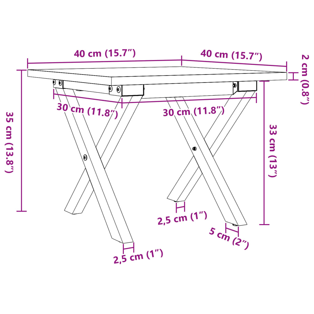 Salontafel X-frame 40x40x35 cm massief grenenhout en gietijzer - AllerleiShop