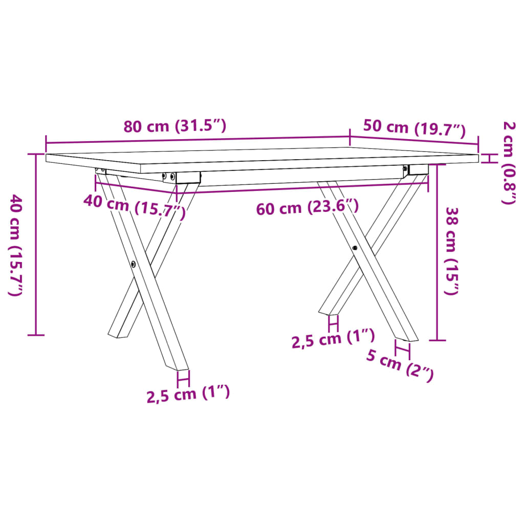 Salontafel X-frame 80x50x40 cm massief grenenhout en gietijzer - AllerleiShop