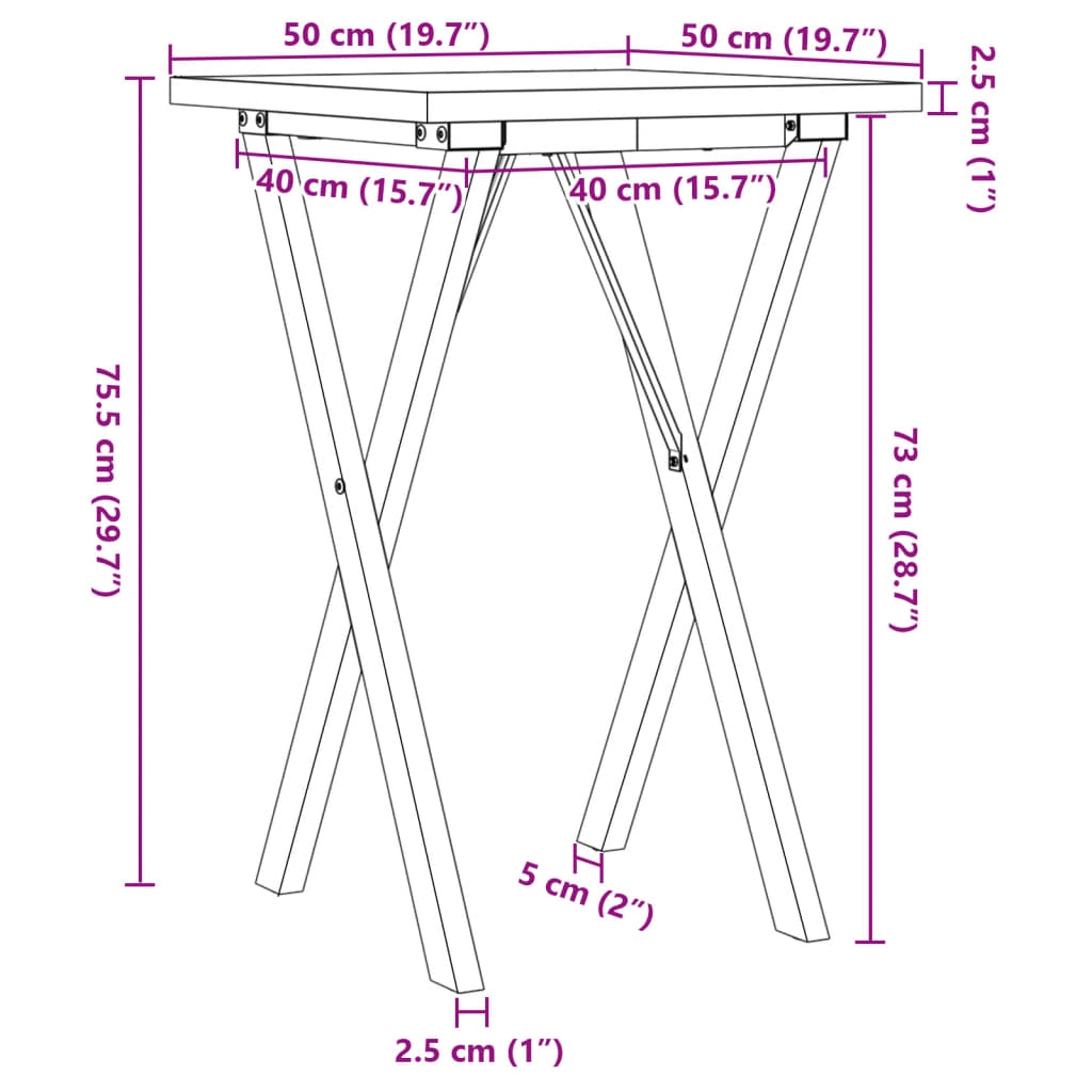 Eettafel X-frame 50x50x75,5 cm massief grenenhout en gietijzer - AllerleiShop