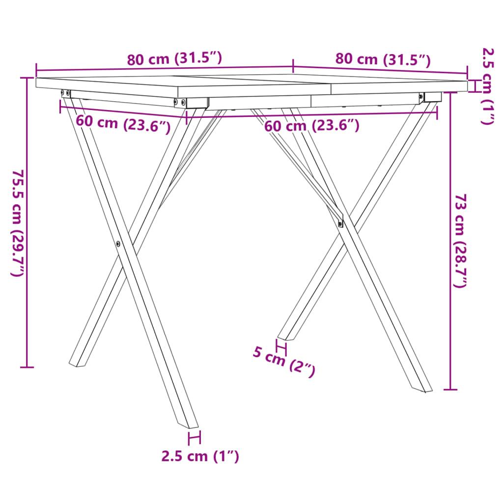 Eettafel X-frame 80x80x75,5 cm massief grenenhout en gietijzer - AllerleiShop