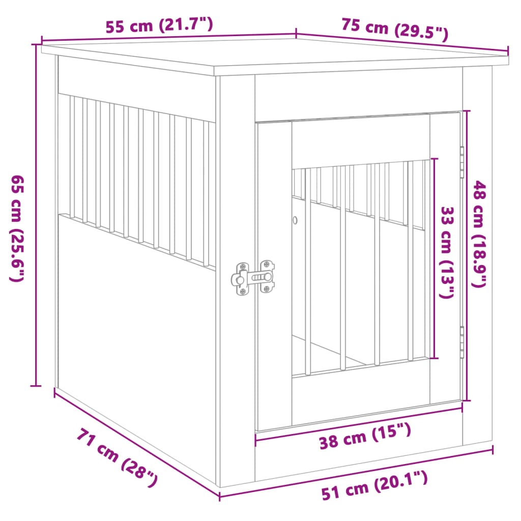 Hondenbench 55x75x65 cm bewerkt hout sonoma eikenkleurig - AllerleiShop