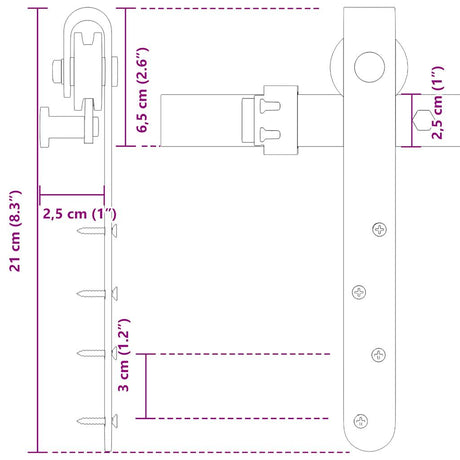 Ophangset voor schuifdeur 91 cm koolstofstaal - AllerleiShop