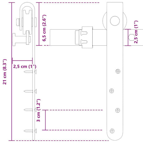 Ophangset voor schuifdeur 183 cm koolstofstaal - AllerleiShop