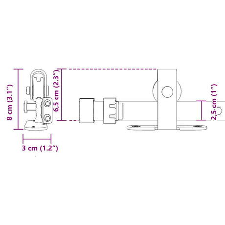 Ophangset voor schuifdeur 91 cm koolstofstaal - AllerleiShop