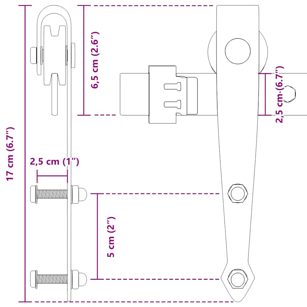 Ophangset voor schuifdeur 122 cm koolstofstaal - AllerleiShop